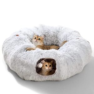 hipipet winter plush cat tunnel with cat bed for indoor cats,multifunctional cat toys for small medium large cat.