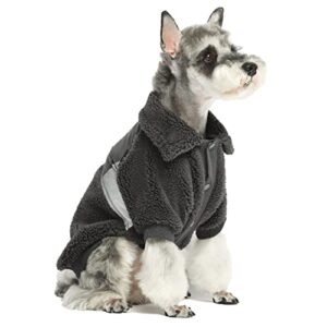 fitwarm sherpa dog coat with reflective stripe, dog winter clothes for small dogs, turtleneck pet sweater, cat apparel, grey, xl