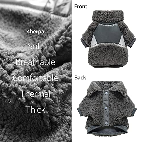 Fitwarm Sherpa Dog Coat with Reflective Stripe, Dog Winter Clothes for Small Dogs, Turtleneck Pet Sweater, Cat Apparel, Grey, XL