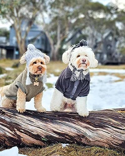 Fitwarm Sherpa Dog Coat with Reflective Stripe, Dog Winter Clothes for Small Dogs, Turtleneck Pet Sweater, Cat Apparel, Grey, XL