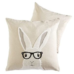 raz imports home to roost rabbit with glasses cream color pillow 18 inch