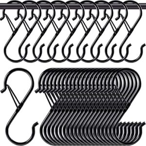 30 pack s hooks for hanging,s hooks with safety buckle,heavy duty s shaped hooks,3.55 inch rustproof s hanging hooks,black s hooks for hanging plants kitchen utensil pots pans bathroom closet garden