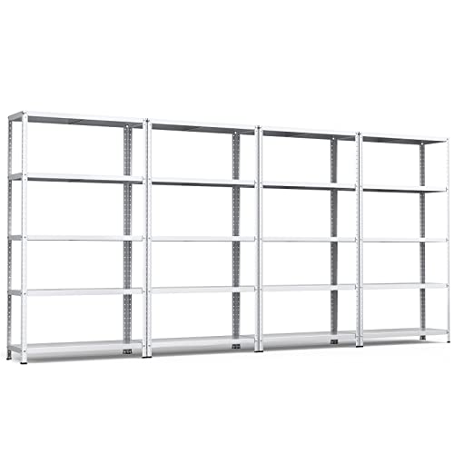 Giantex 4 Pcs 5-Tier Storage Shelves, 39 x 16 x 74 Inch Height Adjustable Steel Garage Storage Rack with Foot Pads, Heavy Duty Garage Shelving for Warehouse, Basement, Kitchen, White