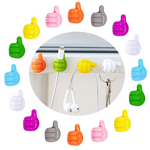 MOODKEY 16PCS Self-Adhesive Silicone Thumb Hooks Multi-Function Cable Holder Wall Decoration Finger Hook for Earphone,Toothbrush,Key,Makeup Brush Home&Office Wall Storage Wire Desk Organizer