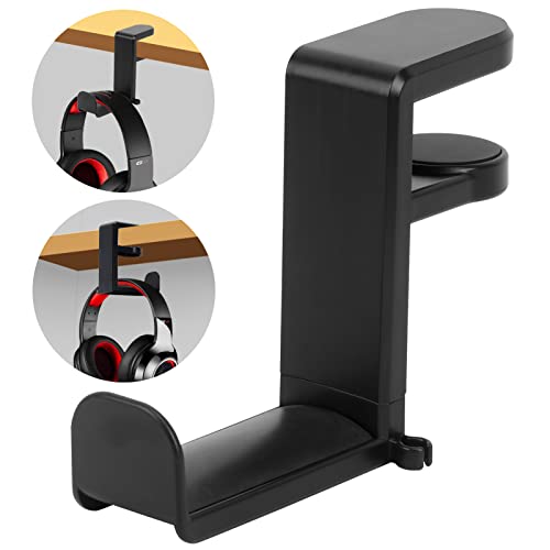 FYY Headphone Stand, 360 Degree Rotation Headset Hanger Holder, Adjustable Gaming Headphone Hook Under Desk Mount Headset Clamp with Cable Organizer Clip Black