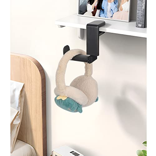 FYY Headphone Stand, 360 Degree Rotation Headset Hanger Holder, Adjustable Gaming Headphone Hook Under Desk Mount Headset Clamp with Cable Organizer Clip Black