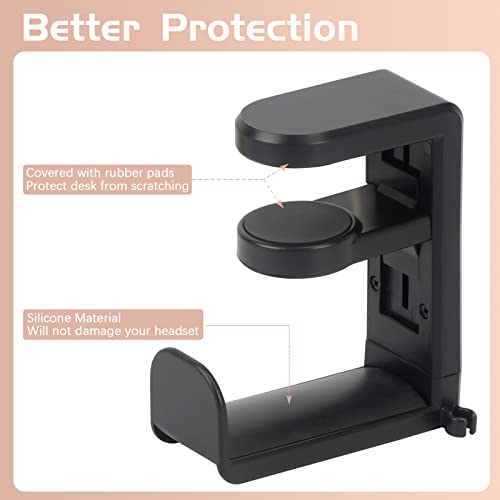 FYY Headphone Stand, 360 Degree Rotation Headset Hanger Holder, Adjustable Gaming Headphone Hook Under Desk Mount Headset Clamp with Cable Organizer Clip Black