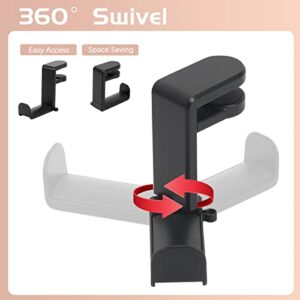 FYY Headphone Stand, 360 Degree Rotation Headset Hanger Holder, Adjustable Gaming Headphone Hook Under Desk Mount Headset Clamp with Cable Organizer Clip Black