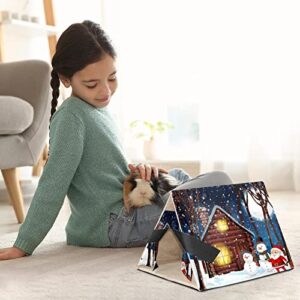 enheng Small Pet Hideout Christmas Santa Claus Snowman Cabin in The Winter Wood Hamster House Guinea Pig Playhouse for Dwarf Rabbits Hedgehogs Chinchillas