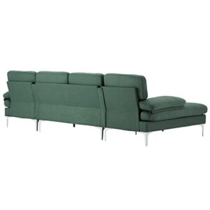 VINGLI U Shaped Sectional Sofa,114" Large Sectional Sofa Couch for Living Room,Linen Sectional Sofa with Double Lounge Chaise,Hunter Green