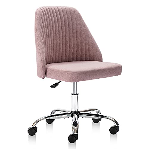 SMUG Home Office Desk Chair, Office Chairs Desk Chair Rolling Task Chair Computer Chair Adjustable with Wheels Armless for Bedroom, Vanity Chair for Makeup Room, Living Room, Hermosa Pink