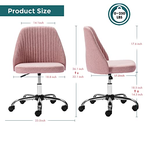 SMUG Home Office Desk Chair, Office Chairs Desk Chair Rolling Task Chair Computer Chair Adjustable with Wheels Armless for Bedroom, Vanity Chair for Makeup Room, Living Room, Hermosa Pink