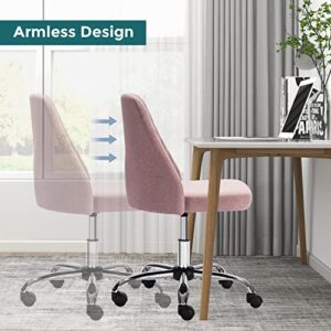 SMUG Home Office Desk Chair, Office Chairs Desk Chair Rolling Task Chair Computer Chair Adjustable with Wheels Armless for Bedroom, Vanity Chair for Makeup Room, Living Room, Hermosa Pink