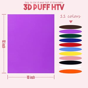 Tintnut Puff Vinyl Heat Transfer, 11 Sheets, 12 x 10inches, 3D Foaming Puff Colorful HTV Iron on Vinyl for T-Shirts DIY Compatible with Cricut or Silhoutte Cameo