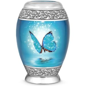 malaika memorials blue butterfly urn - adult cremation urn for human ashes women/men - cremation urns for ashes adult female/male - funeral urns for mother, dad or other loved one up to 200 lbs