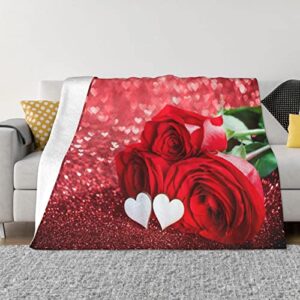 flannel throw 60"x50" rose flower fleece blanket soft comfy pompom fringe blanket throws for outdoor and indoor