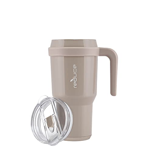 REDUCE 40 oz Tumbler with Handle - Vacuum Insulated Stainless Steel Mug with Sip-It-Your-Way Lid and Straw - Keeps Drinks Cold up to 34 Hours - Sweat Proof, Dishwasher Safe, BPA Free - Sand