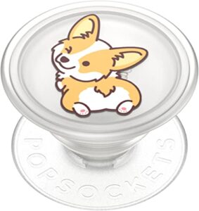 popsockets plant-based phone grip with expanding kickstand, eco-friendly popsockets for phone - translucent cheeky corgi