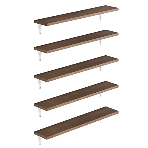 Wallniture Arras Floating Shelves for Wall Decor, 24" Bookshelf for Living Room Decor, Kitchen Organization, Bedroom & Bathroom Storage Shelves, Walnut Set of 5