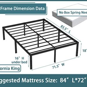Rooflare California King Bed Frames 18 Inch Tall 9 Legs Max 3500lbs Heavy Duty Sturdy Metal Steel Cali King Size Platform No Box Spring Needed Black Easy to Assemble-Black