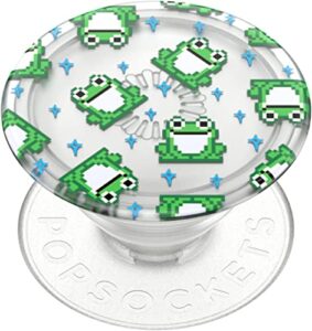 popsockets plant-based phone grip with expanding kickstand, eco-friendly popsockets for phone - translucent 8 bit frogs