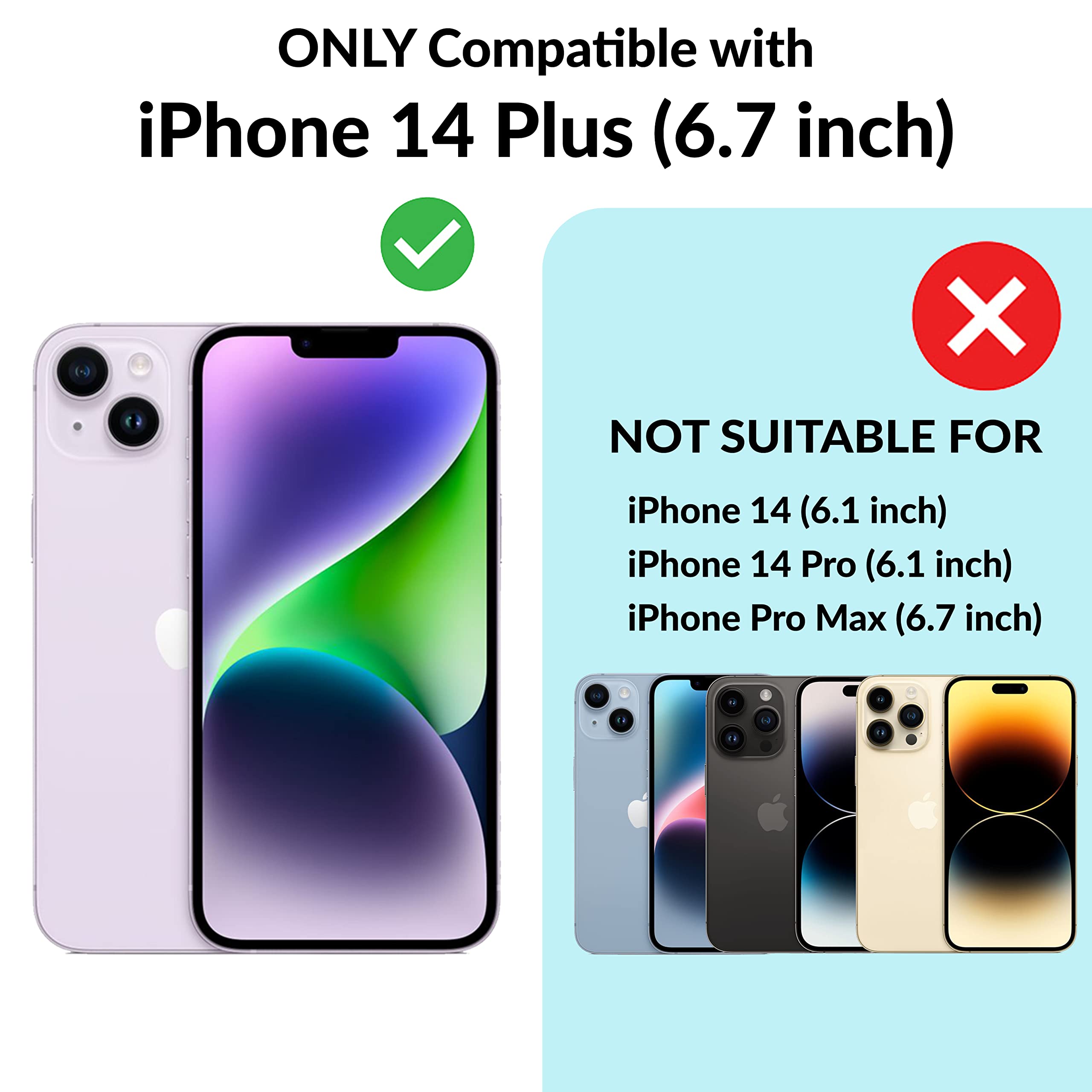 Oovial Compatible with iPhone 14 Plus 6.7 Inch Pink Silicon 5 in 1 Bundle Includes Silicon Case, Screen Protector, Installation Kit, Camera Lens Protector, Cleaning Kit - Shockproof Full Protection