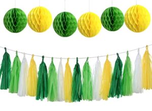 autupy 26pcs yellow green white party decorations yellow green party pom poms for bachelorette engagement birthday wedding baby bridal shower anniversary garden tea party supplies