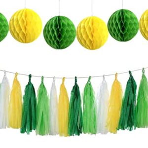 Autupy 26PCS Yellow Green White Party Decorations Yellow Green Party Pom Poms for Bachelorette Engagement Birthday Wedding Baby Bridal Shower Anniversary Garden Tea Party Supplies