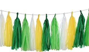 Autupy 26PCS Yellow Green White Party Decorations Yellow Green Party Pom Poms for Bachelorette Engagement Birthday Wedding Baby Bridal Shower Anniversary Garden Tea Party Supplies