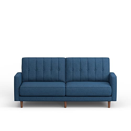 Glenwillow Home 81.5" Mies Square Arm Sleeper Sofa with Vertical Seams in MCM Vintage Design in Blue