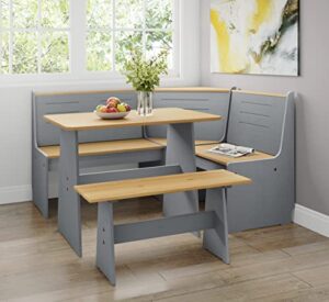 urban home furniture chapman 2 tone natural/grey solid wood corner dining set, reversible breakfast nook