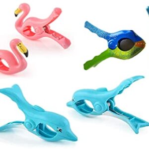 3 Set (6 Ct) Bubble Fish, Dolphin, Flamingo Beach Towel Clips Jumbo Size for Beach Chair, Cruise Beach Patio, Pool Accessories, Household Snacks Clip, Baby Stroller Clips by C&H Solutions