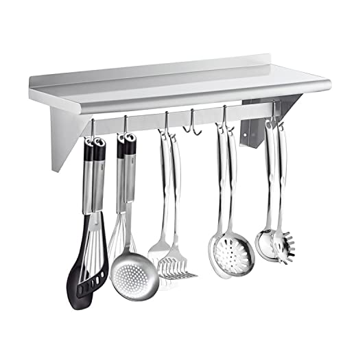 AmGood 12" x 48" Stainless Steel Wall Mounted Pot Rack with Shelf | NSF Certified