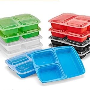 (10 Pack) 3 Section Plate Meal Prep Containers with Lids