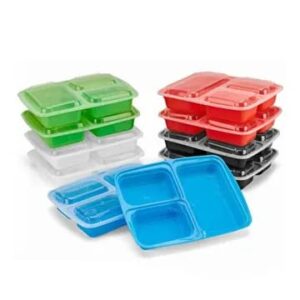 (10 Pack) 3 Section Plate Meal Prep Containers with Lids