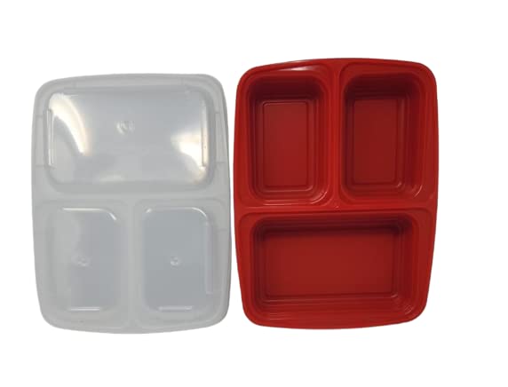 (10 Pack) 3 Section Plate Meal Prep Containers with Lids