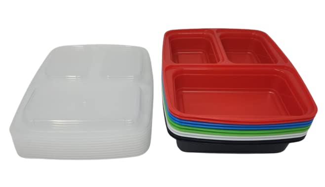 (10 Pack) 3 Section Plate Meal Prep Containers with Lids