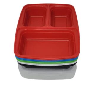 (10 Pack) 3 Section Plate Meal Prep Containers with Lids