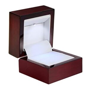 allure - luxury ring box with led light, authentic mahogany wood with white leatherette insert, square elegant diamond ring case, for unique proposal or wedding, small jewelry display gift box.