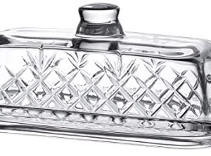 Royalty Art Glass Butter Dish with Lid, Single Stick Container with Handle Cover, Rustic Farmhouse or Vintage Boho Kitchen Accessory, Clear