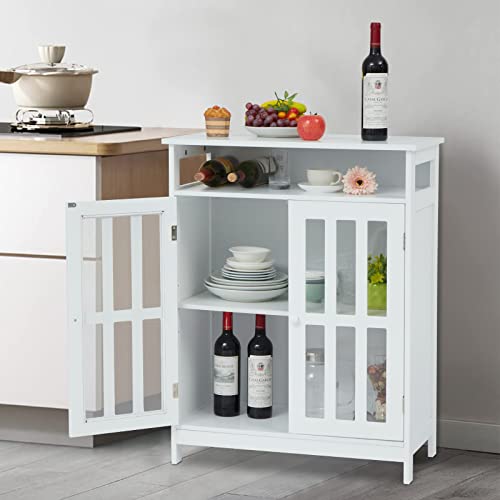 Kitchen Buffet Storage Cabinet Sideboard Buffet Server Bar Cabinet Console Table Storage Cabinet with Open Shelf and 2 Doors for Dining Room, White