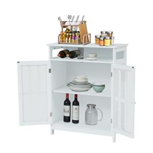 Kitchen Buffet Storage Cabinet Sideboard Buffet Server Bar Cabinet Console Table Storage Cabinet with Open Shelf and 2 Doors for Dining Room, White