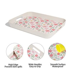 Finorder Serving Trays, Bamboo Fiber Tray with Handles, 16" x 12" Decorative Tray Great for Eating, Tea, Bar, Breakfast or Any Food Tray, Red Flower Prints