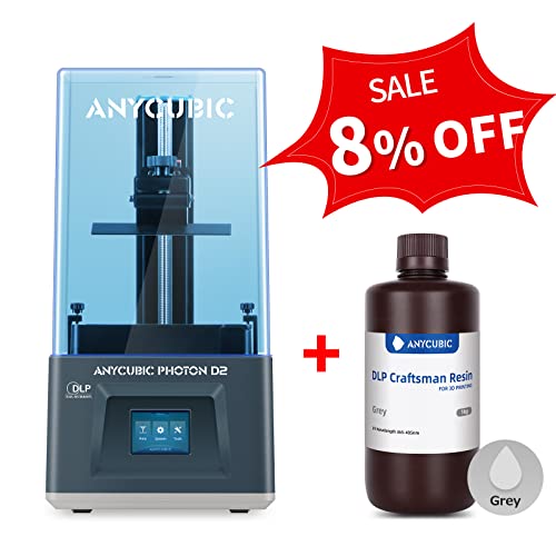 ANYCUBIC Resin 3D Printer Bundle, Photon D2 and DLP Caftsman Resin (Grey, 1000g)