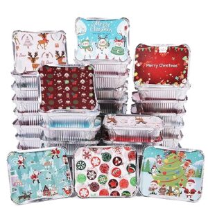 saiti 50 pcs christmas cookie tins with lids for gift giving, foil treat containers disposable food storage pan aluminium foil containers for holiday leftovers goodie container or cookie exchange