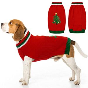 Kuoser Dog Christmas Sweater, Knitted Pet Sweater with Xmas Tree Pattern, Warm Winter Puppy Clothes for Small Medium Dogs Cats Soft Sweater Clothing for Girls Boys Red S-2XL (Red L)