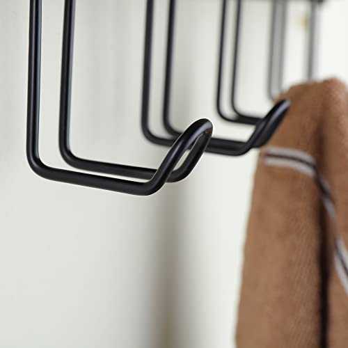 KEGII Towel Rack/Holder Wall Mounted with 5 Towel Hooks, Rolled Bath Hand Towel Storage - Bathroom Organizer for Towels Black Stainless Steel