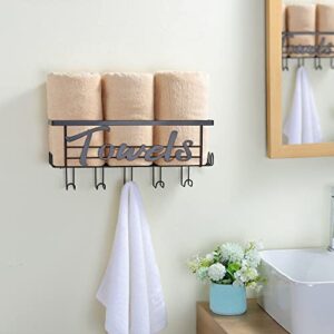 KEGII Towel Rack/Holder Wall Mounted with 5 Towel Hooks, Rolled Bath Hand Towel Storage - Bathroom Organizer for Towels Black Stainless Steel