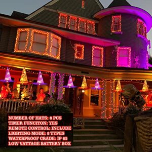 Dazzle Bright 8 Pcs Hanging Witch Hat String Lights + 50 LED 16FT Waterproof Battery Operated Purple Mini String Lights