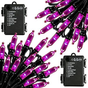 Dazzle Bright 8 Pcs Hanging Witch Hat String Lights + 50 LED 16FT Waterproof Battery Operated Purple Mini String Lights